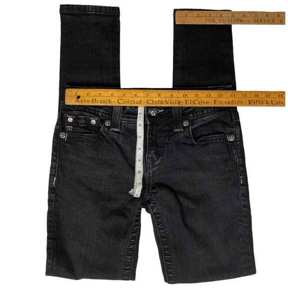 Miss Me 'Mid-Rise Skinny' Womens Jeans Tag 27 Black W28xL33 Sequins Fleur de Lis - Picture 8 of 12